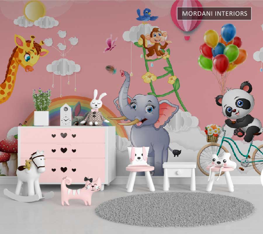 PINK DOODLE NURSERY KIDS WALL MURALS _ K